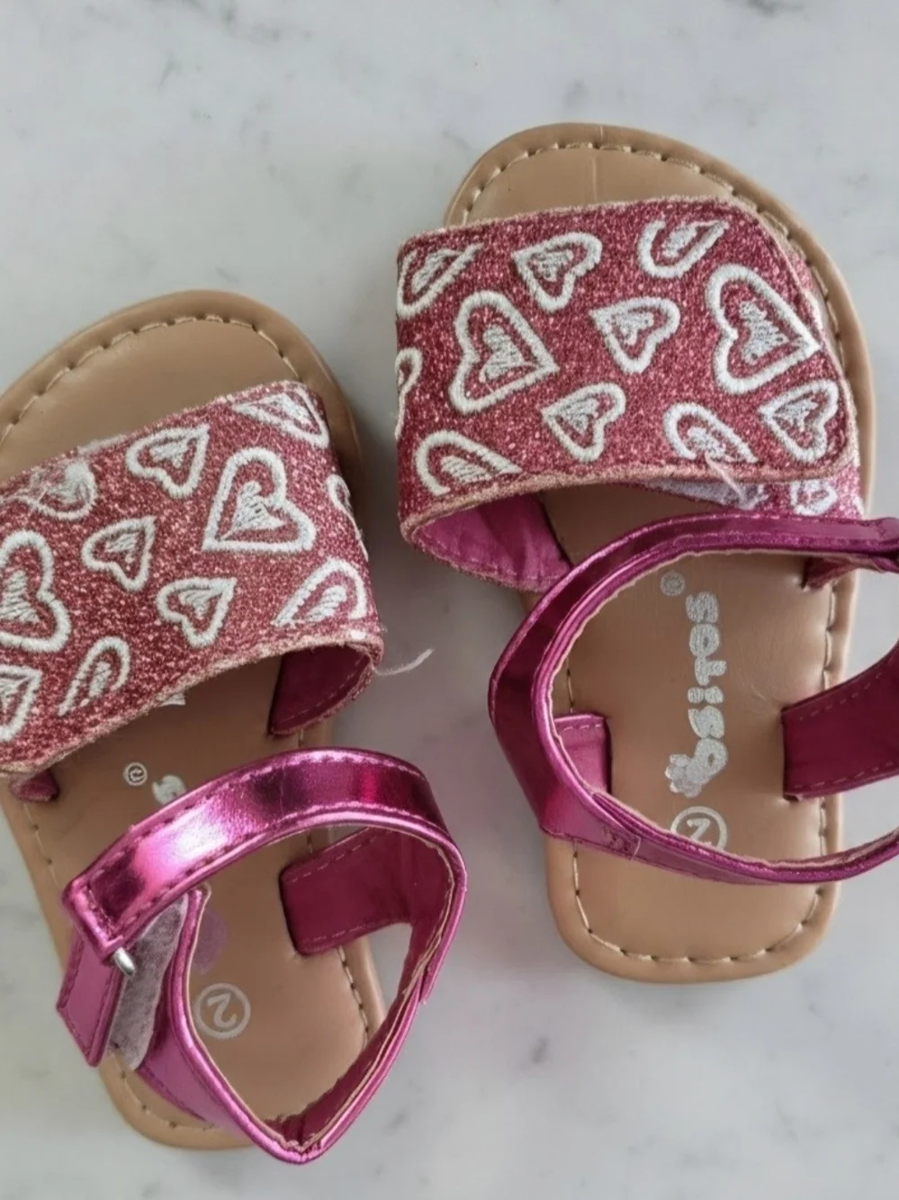 Sophia Webster Metallic Pink and Glitter Pink Heart Baby Sandals